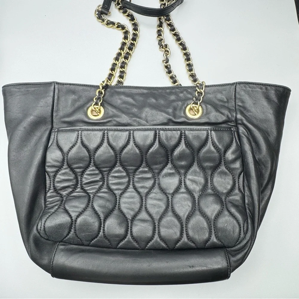 Talbots Quilted Genuine Leather Slouch Bag Tote Chain Strap Black - Picture 7 of 16